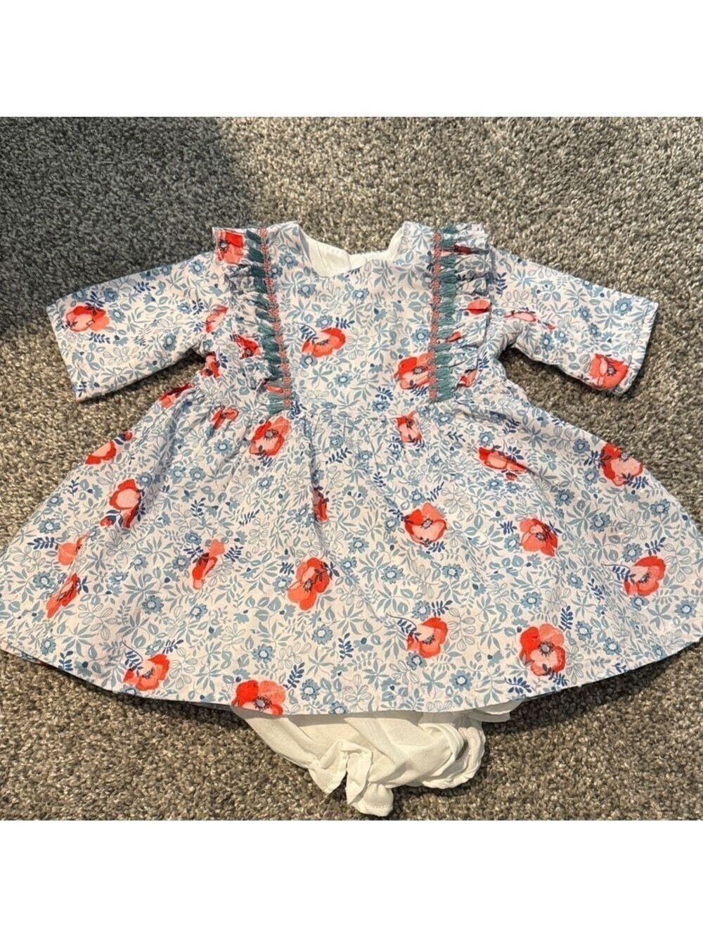 Pippa & Julie Blue and Red poppy Floral Dress with Bloomers